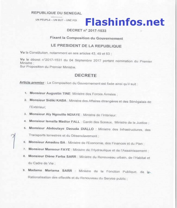 OFFICIEL : Voici la composition du nouveau Gouvernement du Sénégal