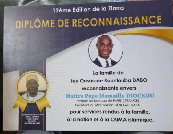 Gamou annuel : L'avocat Me Diockou honoré par la famille de Feu Kountoumba DABO à Ziguinchor
