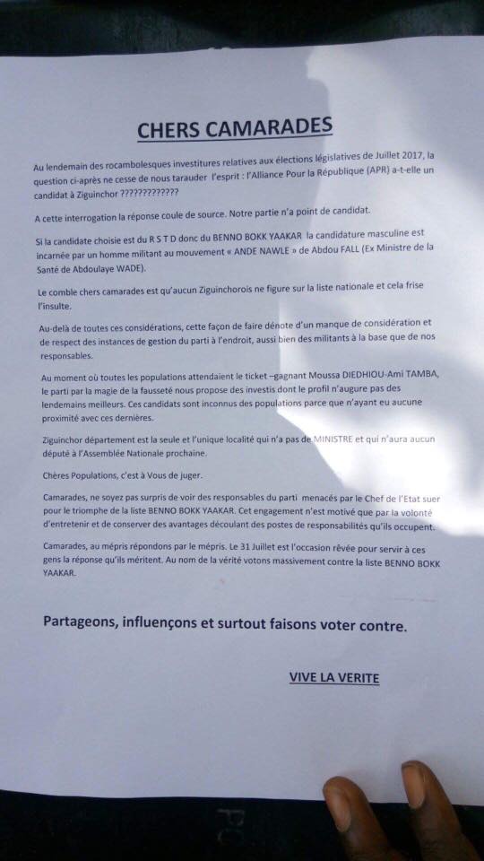 Ziguinchor : De gros bras de l’Apr défient Macky et peaufinent la stratégie d’un vote sanction de la liste de BBY