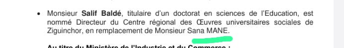 Cette erreur du communiqué du Conseil des Ministres sur le nom du Directeur sortant du Crous de Ziguinchor